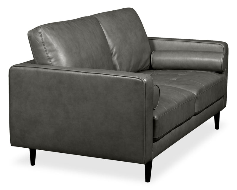 Edge 70\" Genuine Leather Loveseat with Wood Legs and Removable Back Cushions - Grey