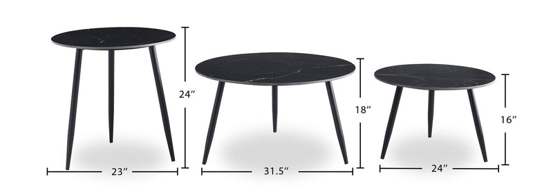 Delancey 31.5\" Modern 3-Pack Coffee + 2 End Tables - Black