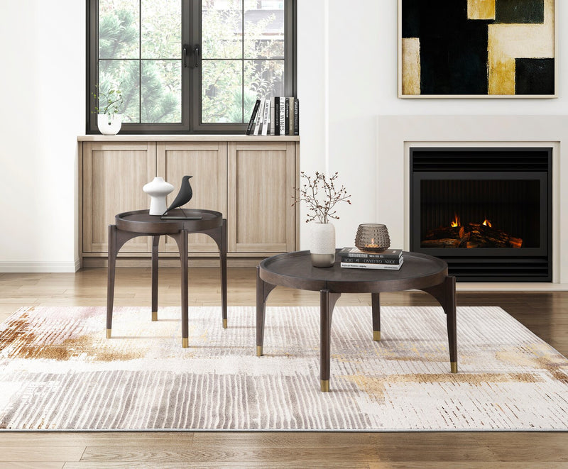 Neeva 36\" Modern Round Coffee Table - Dark Brown Birch