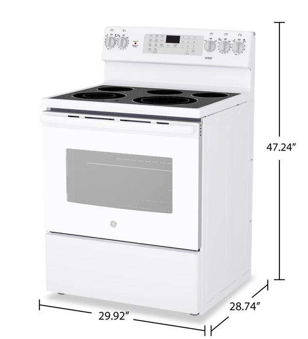 GE 5 Cu. Ft. Freestanding Electric Convection Range with No-Preheat Air Fry - White - JCB840DVWW