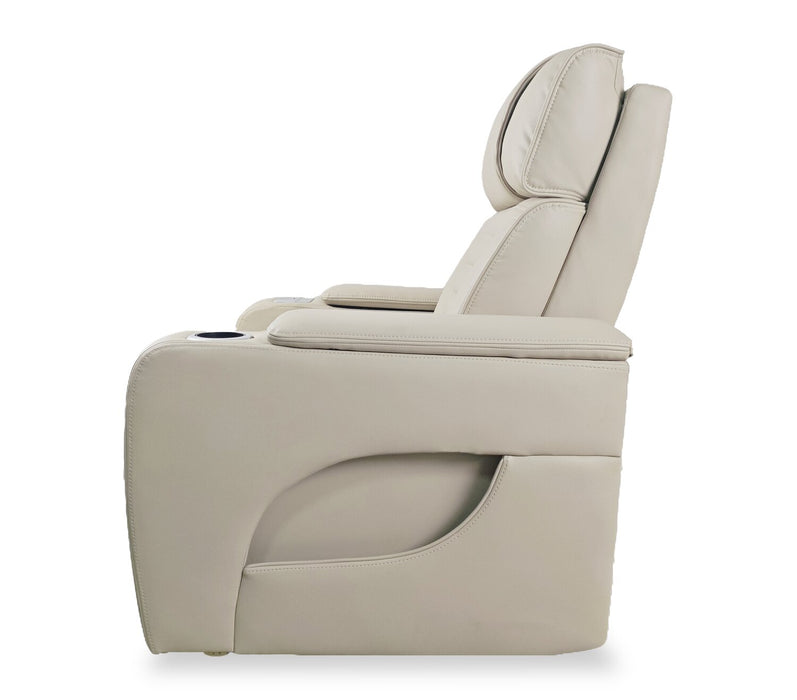 Zen 5-Piece Leather-Look Fabric Home Theatre Power Reclining Sectional with Massage and Two Storage Consoles - Apricot