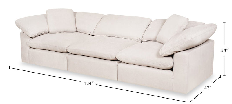 Eclipse Modular 124\" Linen-Look Fabric Sofa with Reversible Feather Down Cushions - Linen Beige