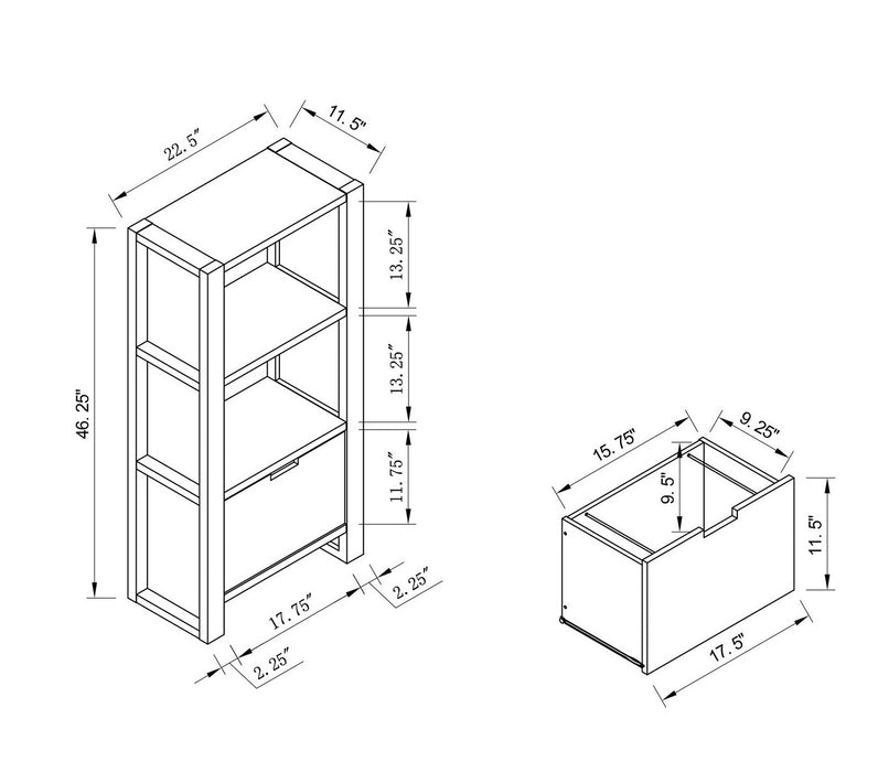 Oscar Owen 22.5\" 2-Shelf Bookcase with File Drawer - Grey