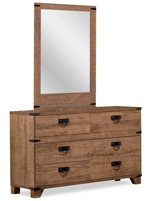 Driftwood Mates Bed 6pc Set with Storage Headboard, Dresser, Mirror & Nightstand, Brown - Twin Size