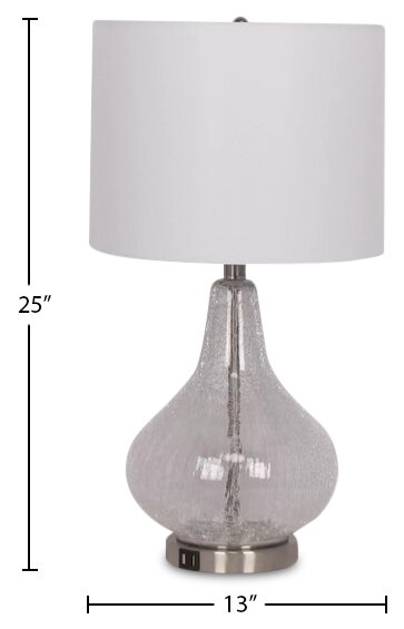 Kort & Co. Elsie 25\" Clear Glass Table Lamp with USB+C port