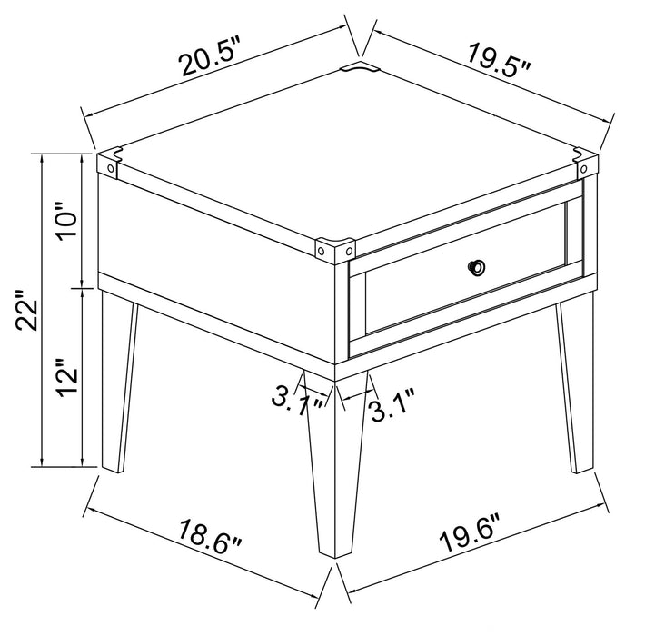 London 19\" Industrial End Table – Grey Wood Finish and Silvery Metal Legs   