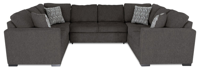 Made in Canada Legend 3-Piece Chenille Fabric Sleeper Sectional - Pewter Brown