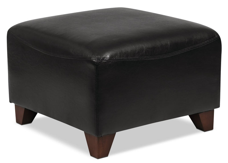 Zello 22.5\" Faux Leather Ottoman with Wood Legs - Black