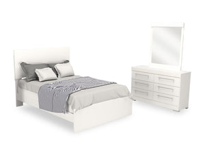 Riley 5pc Bedroom Set with Panel Bed, Dresser & Mirror, Made in Canada, White - Full Size