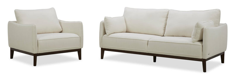 Cindy Crawford Home Gena 78.7\" Linen-Look Fabric Condo Size Sofa with Removable Back Cushions - Cotton White