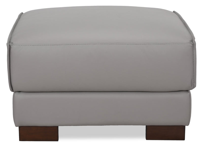 Citadel 28\" Top-Grain Genuine Leather Ottoman with Wood Legs - Grey