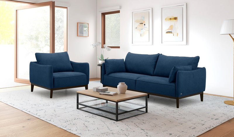 Cindy Crawford Home Gena 78.7\" Linen-Look Fabric Condo Size Sofa with Removable Back Cushions - Midnight Blue