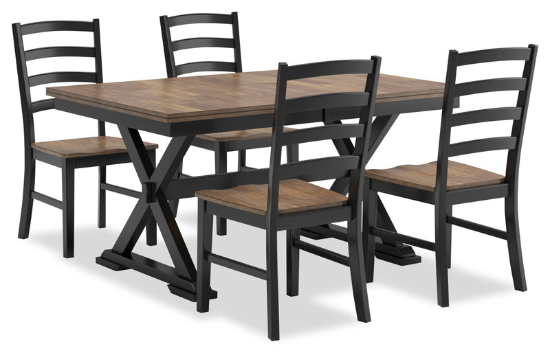 Raven 5pc Dining Package with 60-78\"W Extension Table & 4 Chairs - Two-Tone Black & Brown