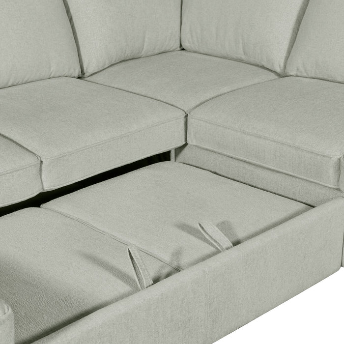 Scott Living Haven 4-Piece Right-Facing Chenille Fabric Sleeper Sectional with Storage Chaise - Seafoam Blue