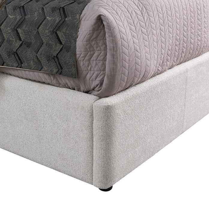 Nico Upholstered Storage Platform Bed in Polyester Taupe Fabric, Hyrdraulic Lift  - Queen Size