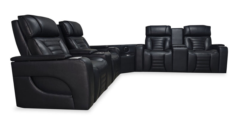 Zen 3-Piece Leather-Look Fabric Power Reclining Sectional with Massage and Two Refrigerator Consoles - Black