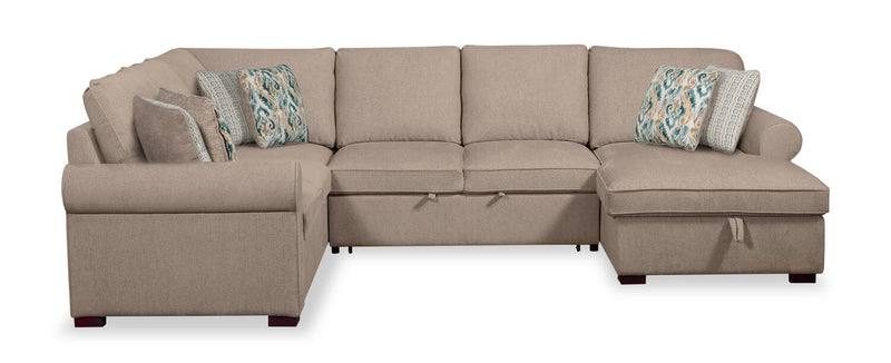 Scott Living Haven 4-Piece Right-Facing Chenille Fabric Sleeper Sectional with Storage Chaise - Taupe