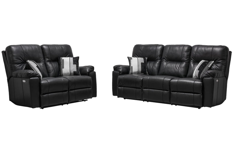 Made in Canada Dawson 87\" Genuine Leather Power Reclining Sofa with USB Port and Accent Pillows - Black
