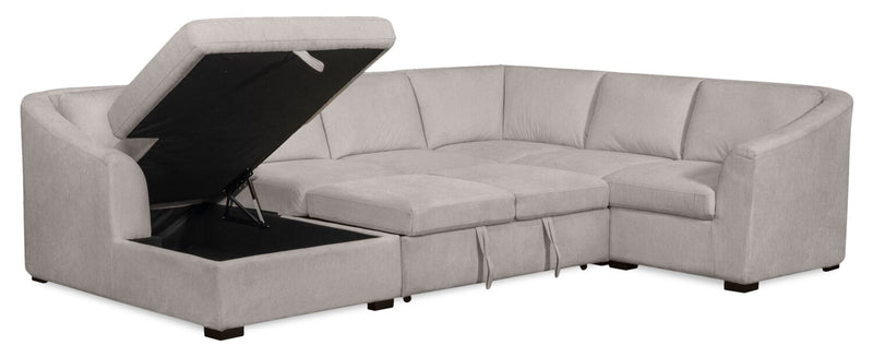 Envy 5-Piece Left-Facing Chenille Fabric Sleeper Sectional with Storage Chaise - Fog Grey
