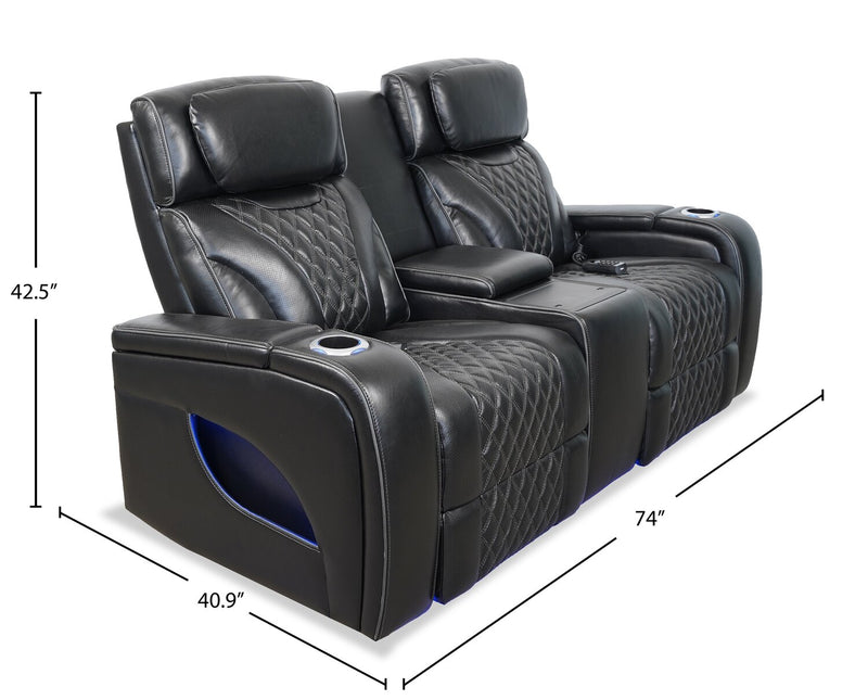 Elite 74\" Genuine Leather Massage Power Reclining Loveseat with Immersive Audio and Power Headrests - Black