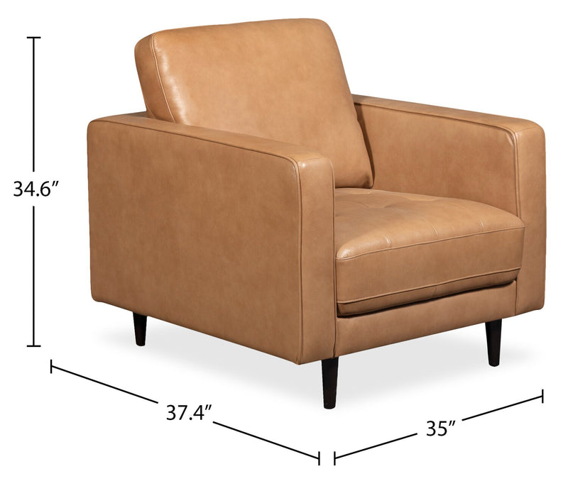 Edge 35\" Genuine Leather Chair with Wood Legs and Removable Back Cushion - Brown