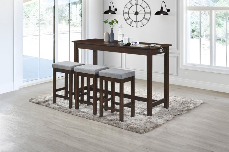 Noah 60” Modern Dinette with 3 Counter-Height Stools and USB Ports - Espresso