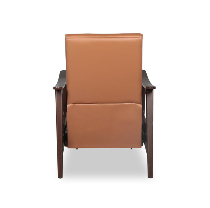 Aydin 27.5\" Genuine Leather Pushback Reclining Accent Chair with Wood Armrests and Legs - Camel Orange
