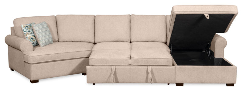 Scott Living Haven 3-Piece Left-Facing Chenille Fabric Cuddler Sleeper Sectional with Storage - Taupe