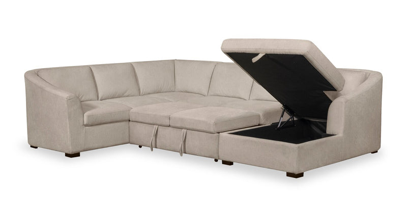 Envy 3-Piece Right-Facing Chenille Fabric Sleeper Sectional with Storage Chaise - Almond Beige