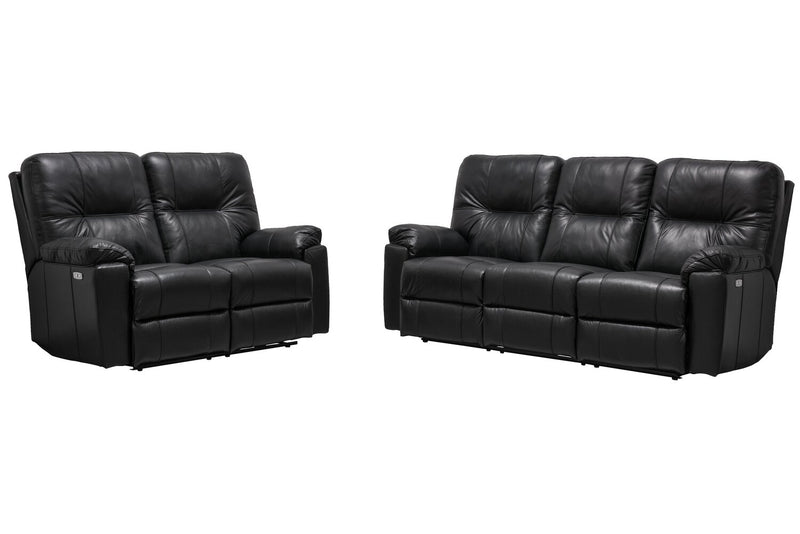 Made in Canada Dawson 87\" Genuine Leather Power Reclining Sofa with USB Port and Accent Pillows - Black