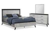 Blake 5pc Bedroom Set with Bed, Dresser & Mirror, Grey & Black - Queen Size 