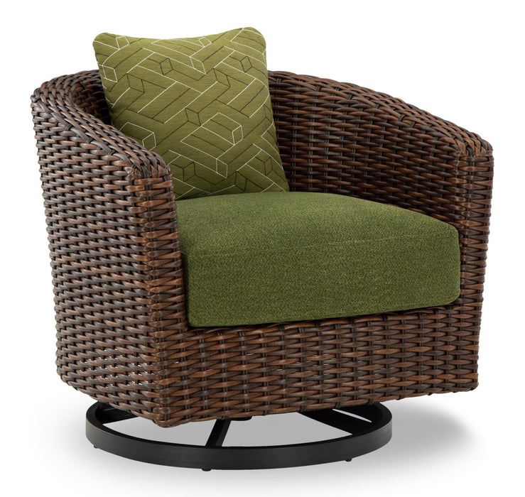Tofino Outdoor Patio Swivel Chair - Resin Wicker, UV & Weather Resistant - Green/Brown/Black