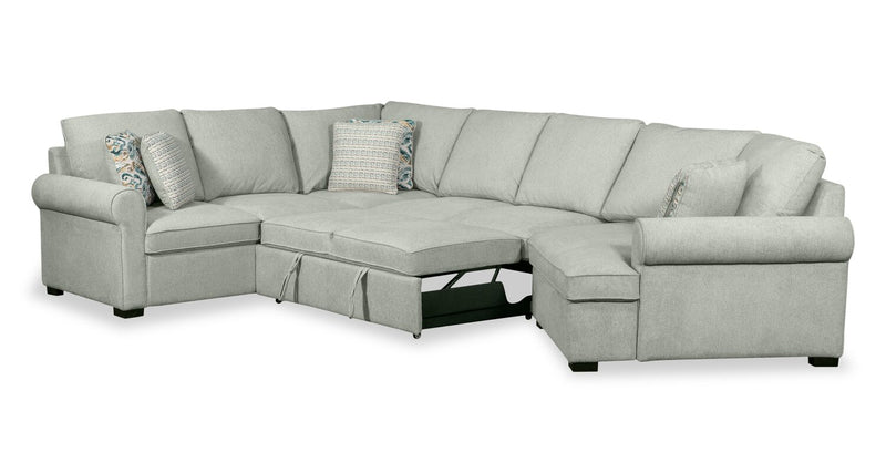 Scott Living Haven 3-Piece Right-Facing Chenille Fabric Cuddler Sleeper Sectional - Seafoam Blue