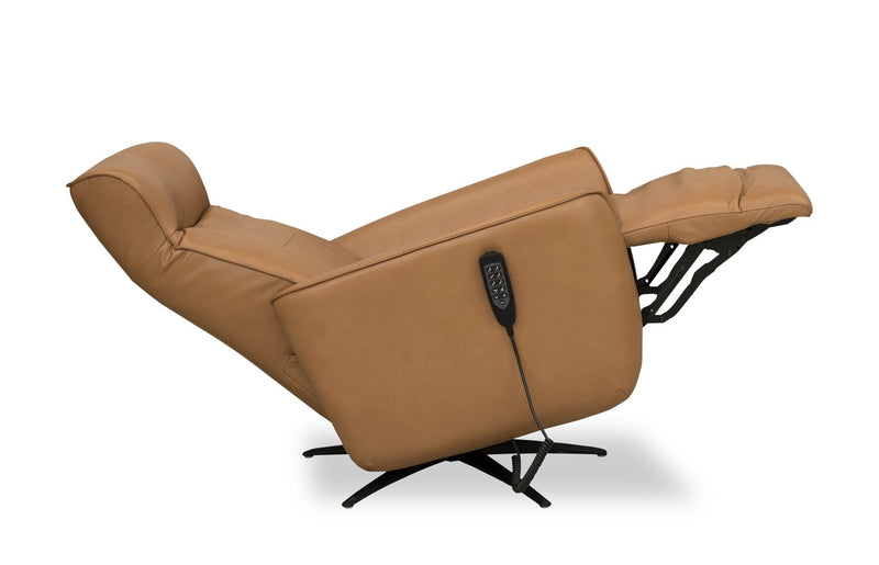 Serene 31\" Genuine Leather Power Reclining Massage Chair with Power Headrest and Heated Seat - Tan