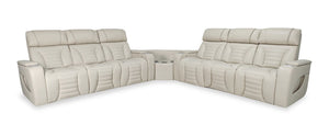 Zen 3-Piece Leather-Look Fabric Power Reclining Sectional with Massage and Two Drop-Down Consoles - Apricot