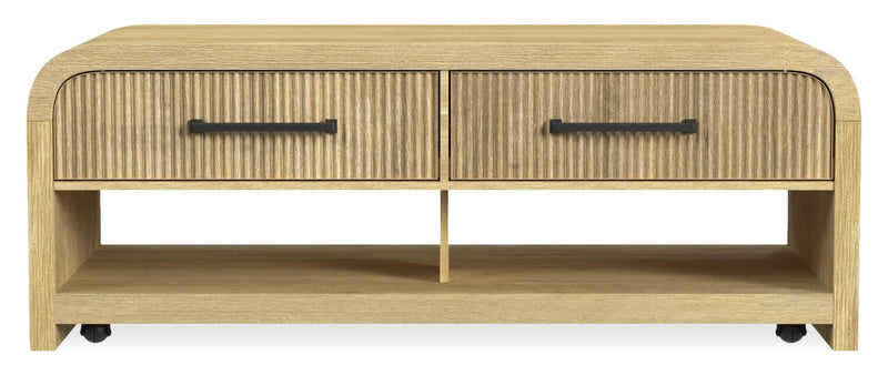 Scott Living Lenore 48” Modern Coffee Table with Storage, Shelf and Casters - Natural