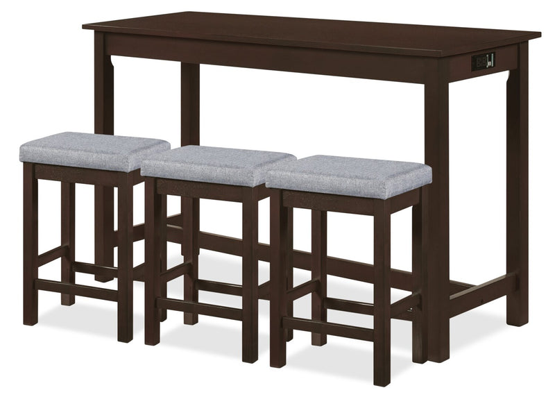 Noah 60” Modern Dinette with 3 Counter-Height Stools and USB Ports - Espresso