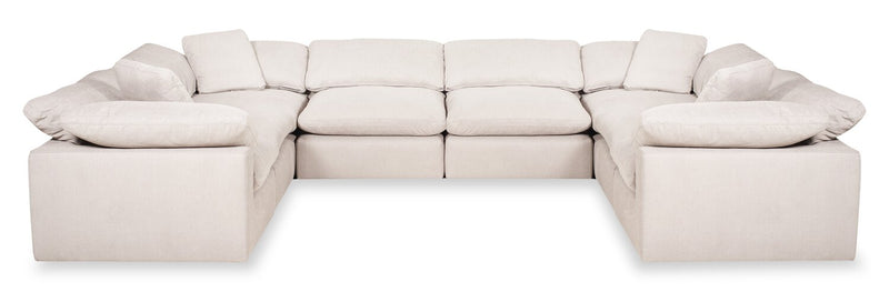 Eclipse Modular 8-Piece Linen-Look Fabric Sectional with Reversible Feather Down Cushions - Linen White