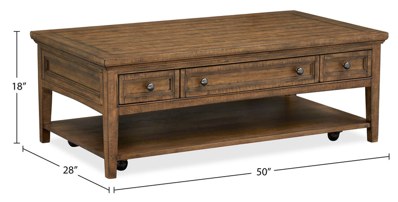  Hanson 50” Traditional Pine Coffee Table with Storage and Casters - Toasted Nutmeg