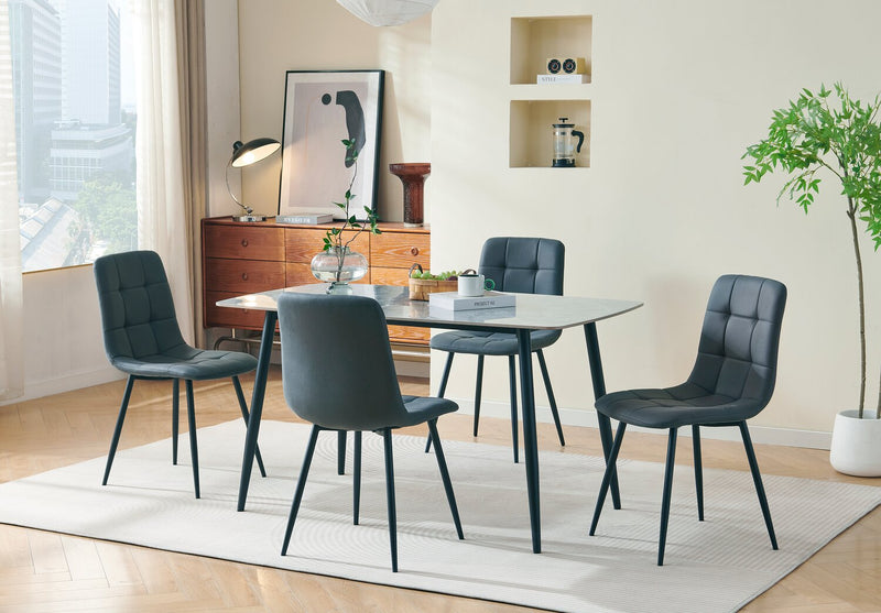 Arlo 5pc Dining Set with Table & 4 Charcoal Chairs, Sintered Stone & Metal, 55\"W - Charcoal & Grey/Black