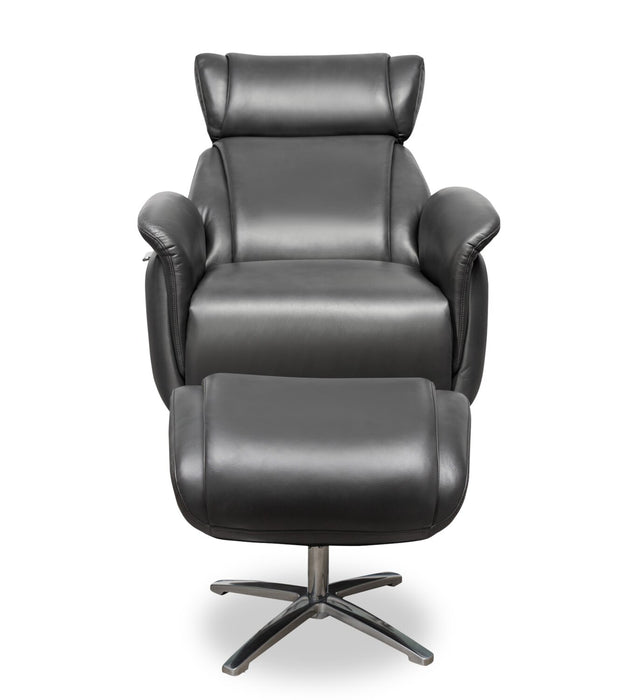 Vega 29.5\" Faux Leather Stress Free Swivel Reclining Chair with Footrest and Aluminum Legs - Grey
