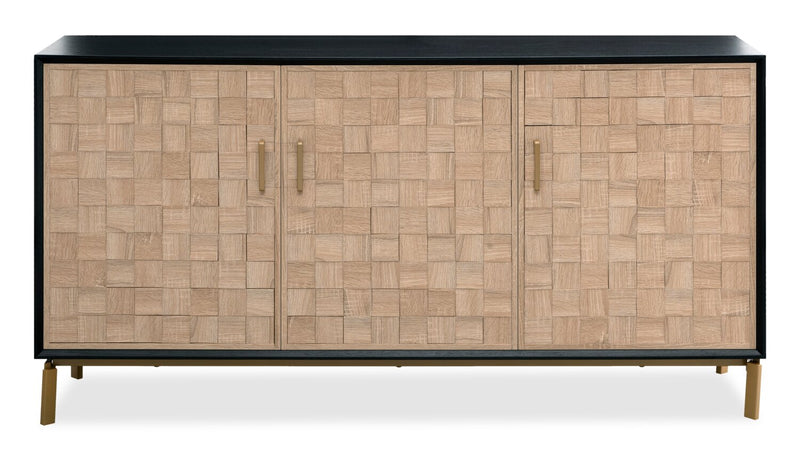 Alenna 60\" 3-Door Accent Cabinet - Black with Weathered White Doors