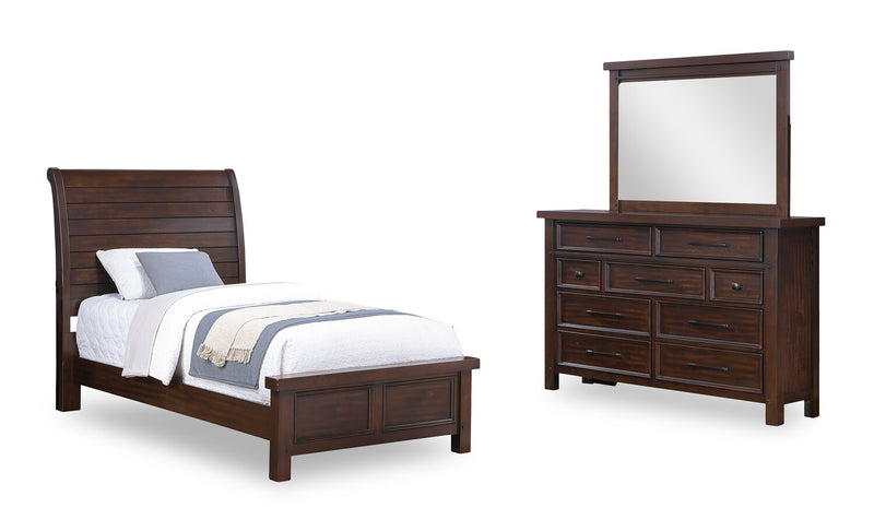 Sonoma 5pc Bedroom Set with Bed, Dresser & Mirror, Mango Brown - Twin Size