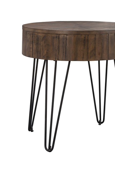 Kort & Co. Sol 24” Rustic Round Solid Pine Wood End Table - Brown