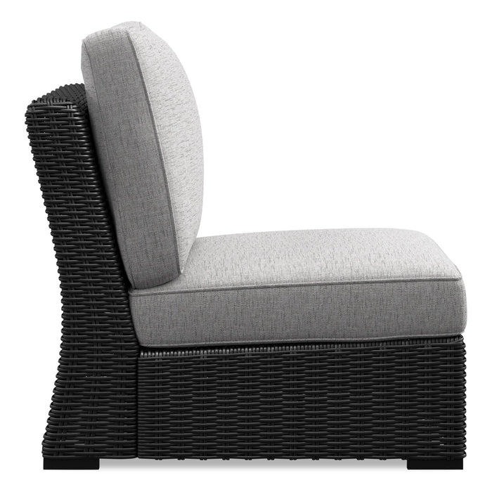 Jasper Outdoor Patio Armless Chair - Resin Wicker, Nuvella Fabric, UV & Weather Resistant - Grey/Black