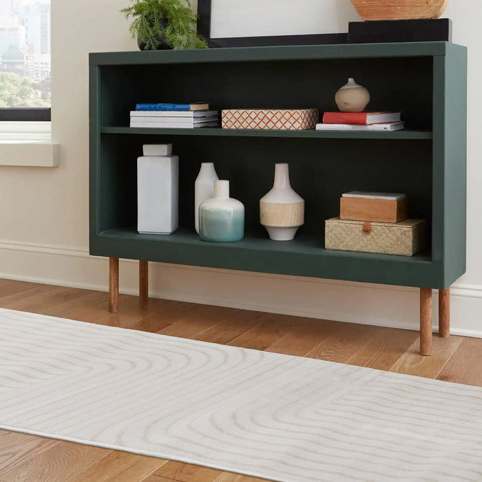 Fresh Washable Beige Rug with Modern Lines - 2'0\" x 6'7\" 