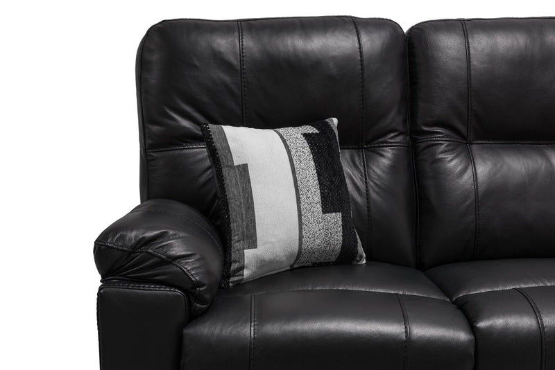 Made in Canada Dawson 87\" Genuine Leather Power Reclining Sofa with USB Port and Accent Pillows - Black