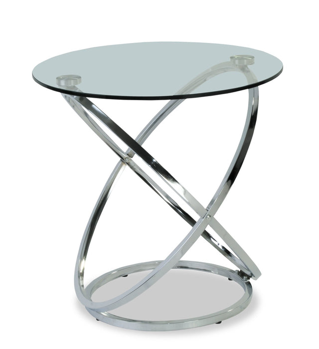 Hendrix 36\" Modern 2-Pack Glass Top Coffee + End Table - Chrome with Metal Base