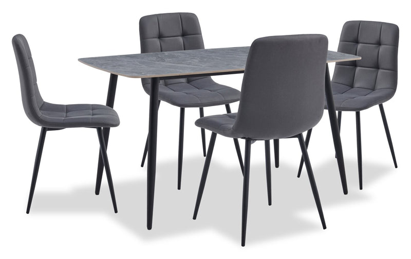 Arlo 5pc Dining Set with Table & 4 Charcoal Chairs, Sintered Stone & Metal, 55\"W - Charcoal & Grey/Black