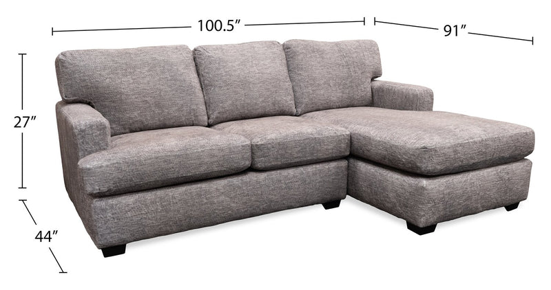 Made in Canada Luxe 2-Piece Right-Facing Fabric Sectional with Removable Cushions - Zaftig Dove Grey